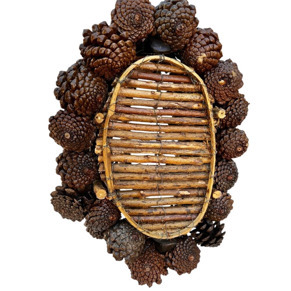Pinecone Basket with Hand-Carved Wooden Deer Handle Dated 1994 - Picture 7 of 9